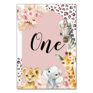 Rosa Boho Safari Party Animals Girl Bordsnummer