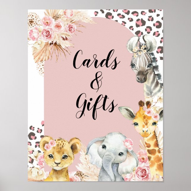 Rosa Boho Safari Party Animals Girl Cards & Gifts Poster (Framsidan)