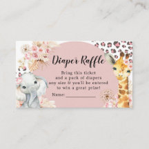 Rosa Boho Safari Party Animals Girl Diaper Raffle