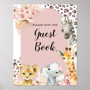 Rosa Boho Safari Party Animals Girl Guest Bok Poster
