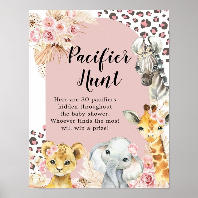 Rosa Boho Safari Party Animals Girl Nappar Hunt Poster (Framsidan)