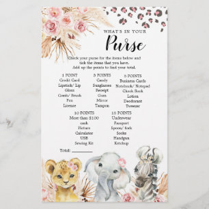 Rosa Boho Safari Party Animals Girl Purse Game