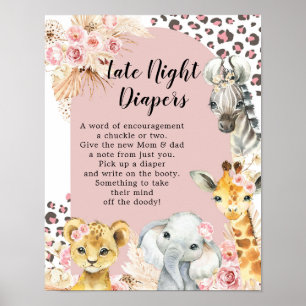 Rosa Boho Safari Party Animals Sent Night Diaper D Poster