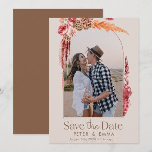Rosa Boho Save Date Pampas Grass Photo Julkort