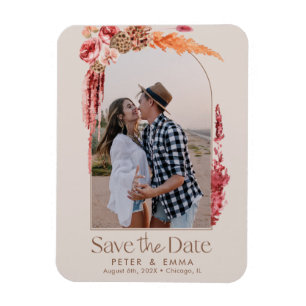 Rosa Boho Save Date Pampas Grass Photo Magnet