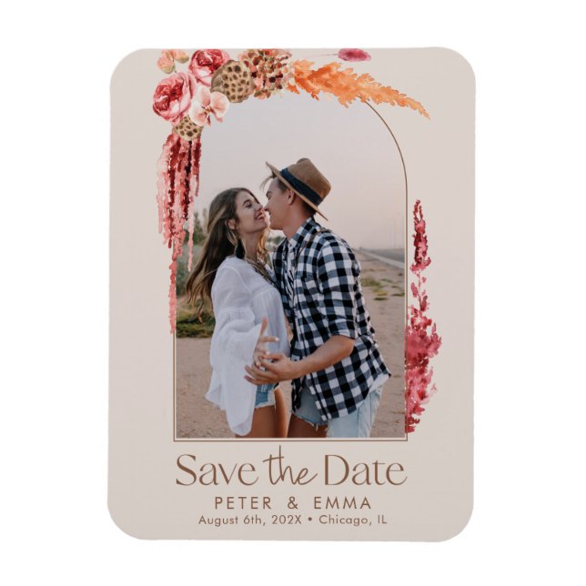  Rosa | Boho Save Date Pampas Grass Photo Magnet (Vertikal)