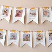 Rosa Boho Sol 1-års Födelsedags Fotobanner