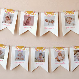 Rosa Boho Sol 1-års Födelsedags Fotobanner Vimplar