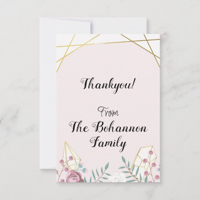 Rosa Boho Stil Tack Kort (Framsida)