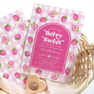 Rosa Boho Strawberry Berry Sweet Flicka Shower Inbjudningar