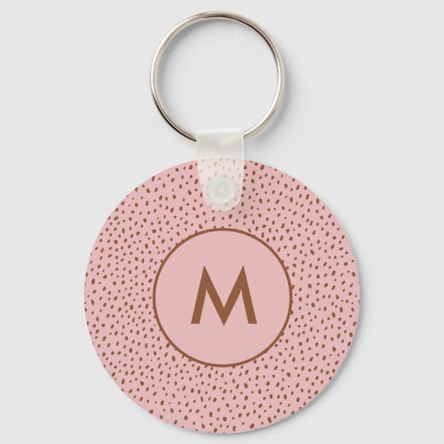 Rosa & Boho Terracotta Brown Dots Monogram Nyckelring (Framsida)