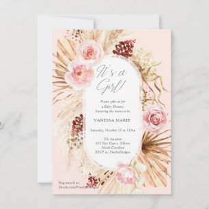 Rosa boho vattencolor blommigt arch pampas its gir inbjudningar