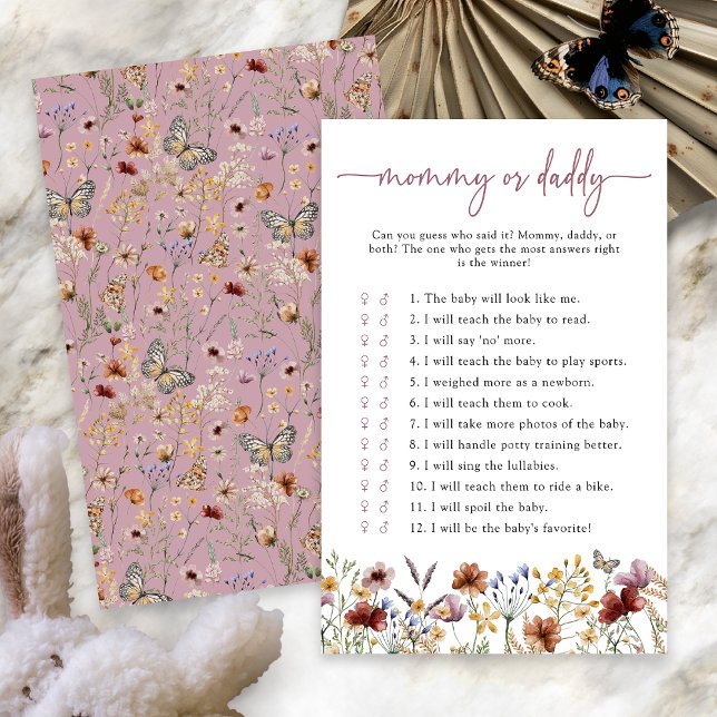 Rosa Boho Vildblomma Baby Shower Lek (Dusty Pink Boho Wildflower Baby Shower Game with Butterfly by Painted Paperie
)