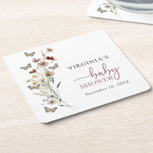 Rosa Boho Vildblomma Barnkalas Coaster Underlägg Papper Kvadrat