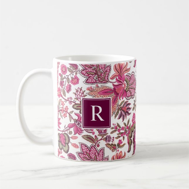 Rosa Boho Vintage Blommigt Monogram Kaffemugg (Vänster)