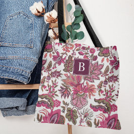 Rosa Boho Vintage Blommigt Monogram Tygkasse