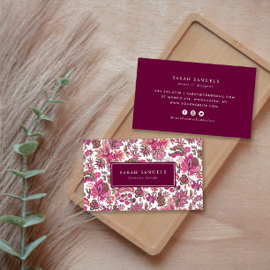 Rosa Boho Vintage Blommigt Visitkort