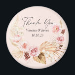 Rosa Boho Watercolor Blommigt tack Magn Magnet<br><div class="desc">Rosa vattenfärg Boho Blommigt Pampas Grass Wedding favornet magnet</div>