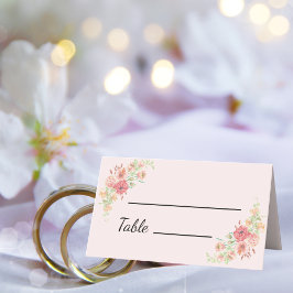 Rosa Boho Watercolor Flowers Placera kort