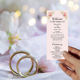 Rosa Boho Watercolor Flowers-programkort Inbjudningar