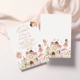 Rosa Boho Wildblomma Fairy Birthday Inbjudningar