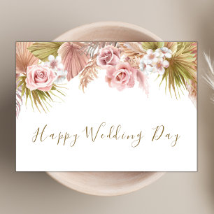 Rosa Boho Wildblomme Theme Lycklig Bröllopsdag Kort