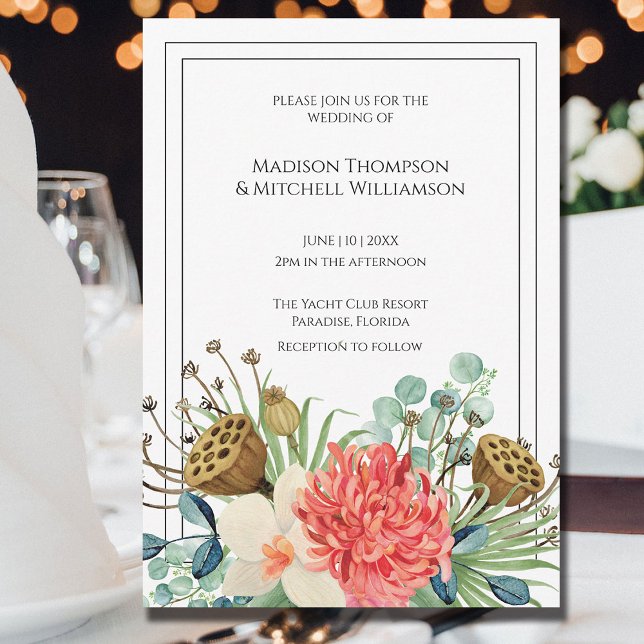 Rosa Boho WildblomWatercolor Bouquet Bröllop Inbjudningar (Skapare uppladdad)