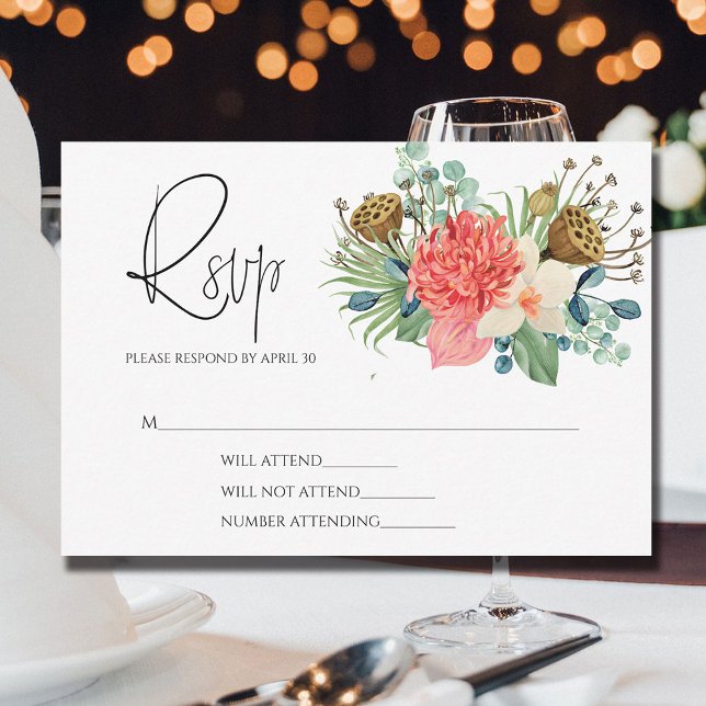 Rosa Boho WildblomWatercolor Bouquet Bröllop OSA Kort (Skapare uppladdad)