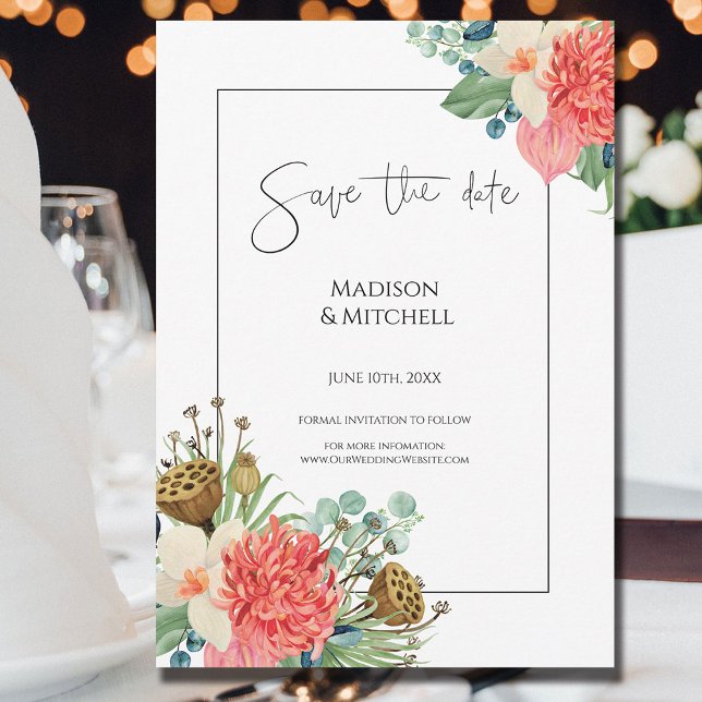 Rosa Boho WildblomWatercolor Bouquet Bröllop Spara Datumet (Skapare uppladdad)