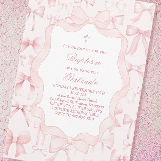 rosa böjer inbjudan till ram Baptism (Skapare uppladdad)