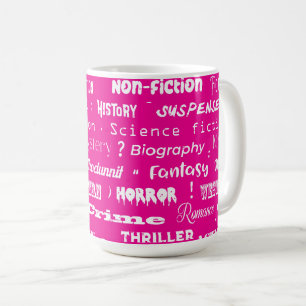 Rosa Bok Genres Mönster Bookworm Kaffemugg