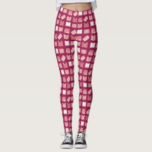 Rosa Bok Läsa och skriva Mönster Leggings
