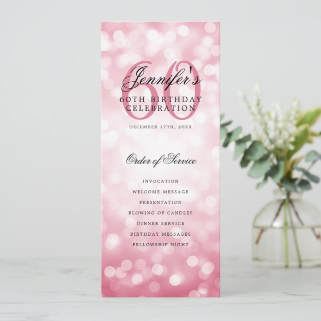  Rosa Bokeh 60:e födelsedagsprogrammet w/ Menu Inbjudningar (Stående Fram)
