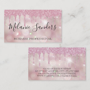 Rosa Bokeh Glitter Drip Gnistra Shine Visitkort