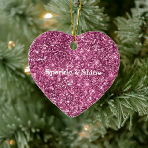 Rosa Bokeh Glitter Julgransprydnad Keramik