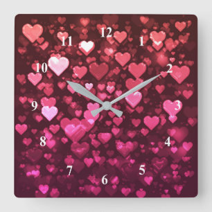 Rosa Bokeh Hearts Digital Background Tapet Fyrkantig Klocka