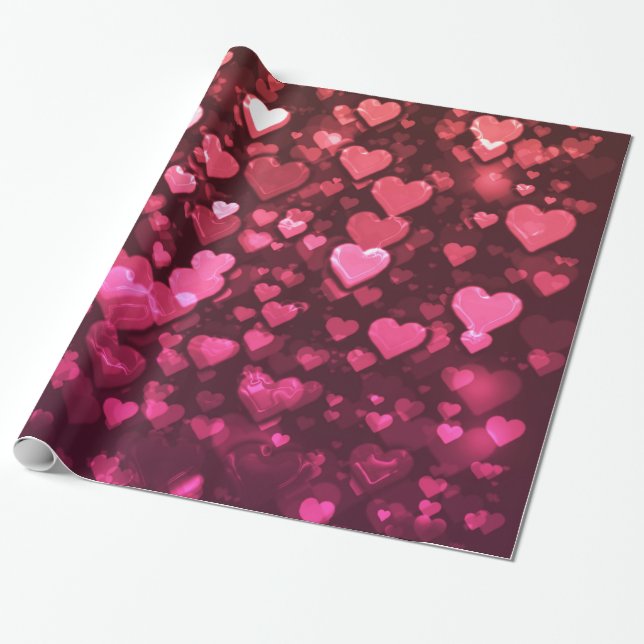 Rosa Bokeh Hearts Digital Background Tapet Presentpapper (Utrullad)
