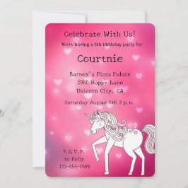 Rosa Bokeh Hearts Unicorn Birthday Inbjudningar