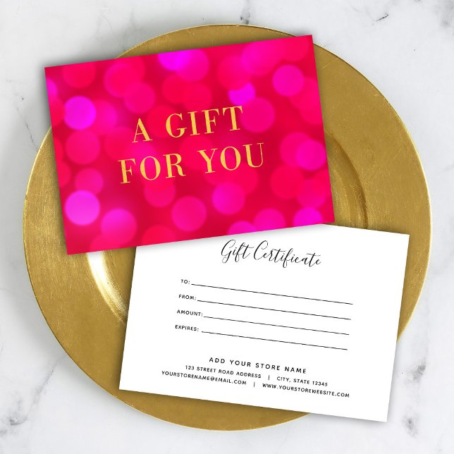 Rosa Bokeh Ljus Faux Guld Gift Certificate (Skapare uppladdad)