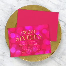 Rosa Bokeh Ljus Faux Guld Sweet sixteen födelsedag Inbjudningar