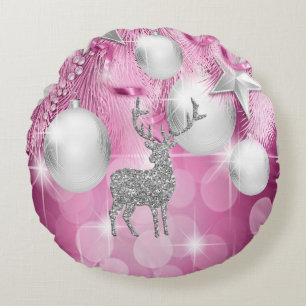 Rosa Bokeh Ornament Bollar Silver Reindeer Rund Kudde