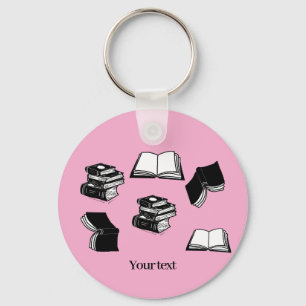 Rosa bokslukande bibliofil bibliotekarie bokmönste nyckelring