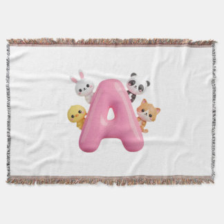 Rosa bokstav A Skogsdjur Babyfilt Filt