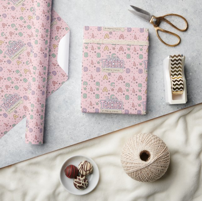 Rosa bokstäver lärare  Skolmönster  Presentpapper (Hantverk)