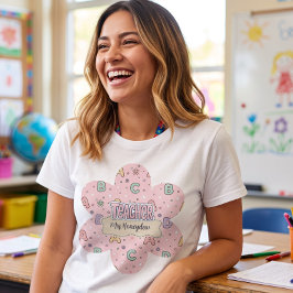 Rosa bokstäver lärare Skolmönster T Shirt
