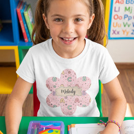 Rosa bokstäver tillbaka till skolans mönster t shirt