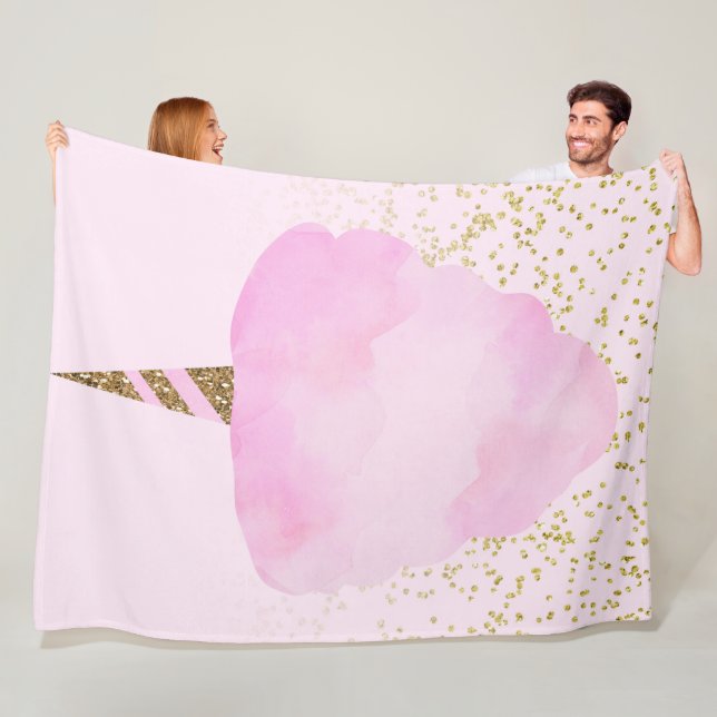 Rosa Bomull Candy & Guld Glitter Whimsical Roligt Fleecefilt (På plats)