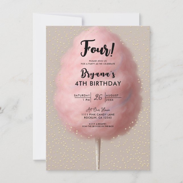 Rosa bomullsguld Konfettifödelsedagsfest Inbjudningar (Framsida)
