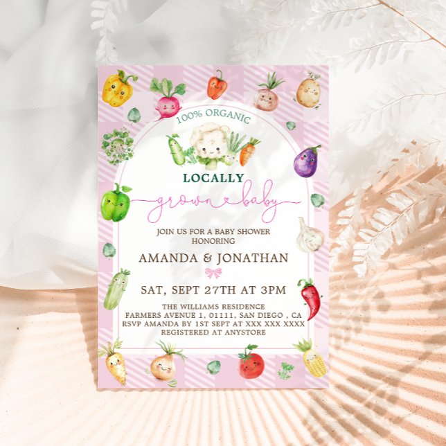Rosa bondemarknad lokalt odlad baby shower inbjudningar (Skapare uppladdad)