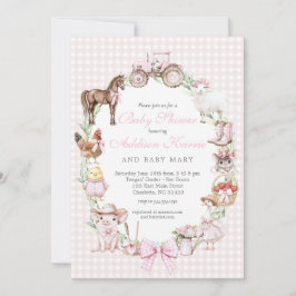 Rosa bondgårds baby shower-inbjudan inbjudningar